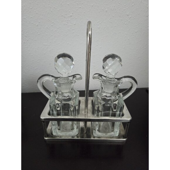 Vintage Benedict Indestructo Silver Soldered Cruet 1286 Oil & Vinegar Set USA - Picture 1 of 12
